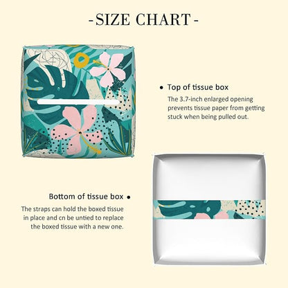 POIUBLE Tropical Flowers and Palm Leaves Tissue Box Cover Leather Tissue Box Holder Square Facial Paper Organizer Dispenser for Bathroom Kitchen Bedroom Vanity Countertop Night Stands