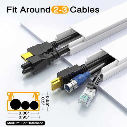 Delamu Cord Hider, 56.7in Cord Covers for 2-3 Wires on Wall, Paintable Cable Hider Wire Covers for Cords, Self-Adhesive Cable Cover Management, Easy Set-up Wires Hiders for TV, W0.95 x H0.55in, White