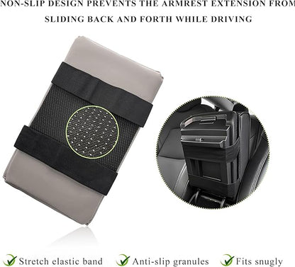 Car Center Console Armrest Pillow, Leather Auto Arm Rest Cover Protector with Cup Holder and Phone Holder, Memory Foam Armrest Cushion for Most Vehicles (Gray, Diamond Pattern)