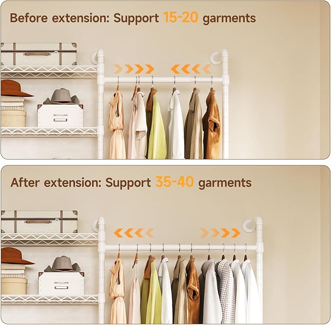 ONBRILL H3 Wall Mounted Closet System, Expandable Industrial Pipe Clothes Rack