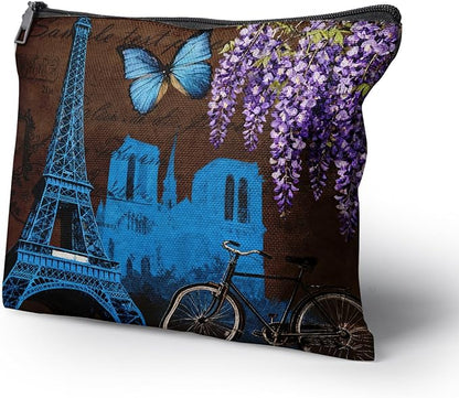 Cafl Eiffel Tower Vintage Wisteria Makeup Bag Travel Large Cosmetic Bag Organizer toiletry Essentials Jewelry Zipper Bag Gift For Women -10×8 inch