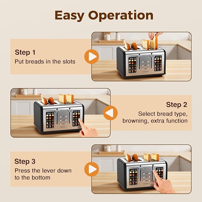 4 Slice Touch Screen Toaster, Easy-to-Use Digital Stainless Steel Toaster