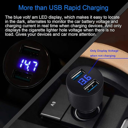 Car Charger, USMEI Quick Charge 3.0 Dual USB Charger Adapter with Voltmeter, Compatible with iPhone 15/14/13, Samsung S24/S23/S22/Note 20/10 and More