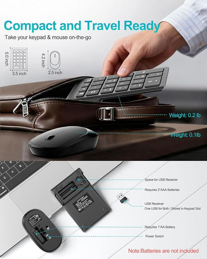 Wireless Number Pad, Lekvey Numeric Pad and Mouse Combo, Portable Slim 2.4GHz
