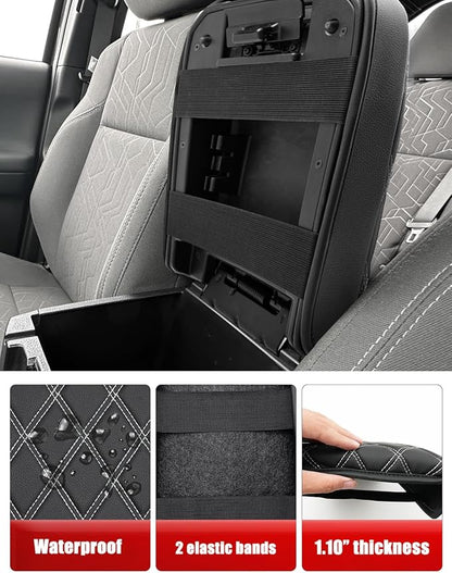 Center Console Armrest Cover for Toyota Tacoma 2016-2023, Middle Console Cushion Pad, Arm Rest Lid Covering, Vinyl Leather Interior Accessories, Black-Gray Stitches