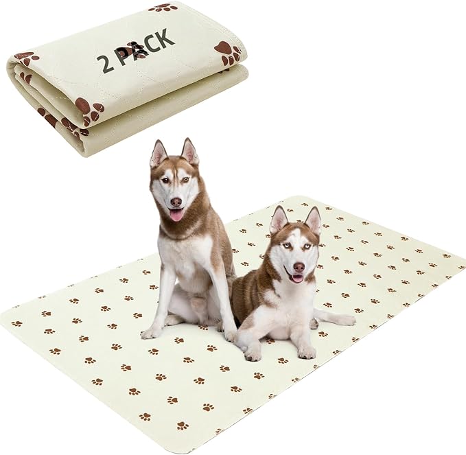 PUPTECK Washable Pee Pads for Dogs - Waterproof Reusable Puppy Potty Training Pads Whelping Mat - Fast Absorption Non-Slip Pet Food Feeding Mat (Beige, 36x72 Inch (Pack of 2))