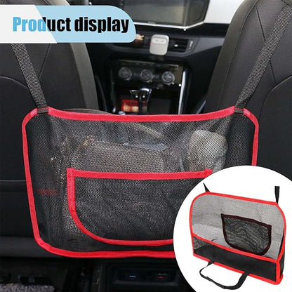 Car Net Pocket Handbag Holder, Car Purse Holder Between Front Seats, Driver Storage Netting Pouch for Backseat Pet Kid Barrier, Vehicle Storage Organizer Mesh Bag for Women Men (Red)