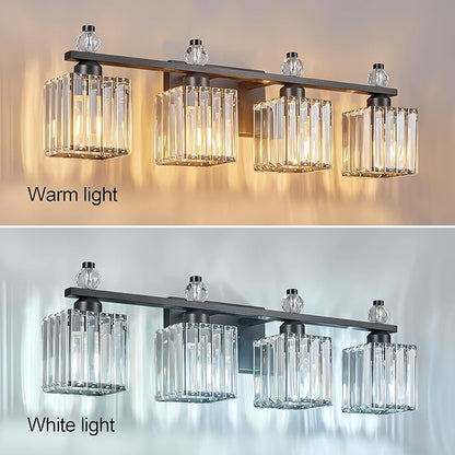 FDPBY Vanity Lights 4-Light Modern Crystal Vanity Light Sand Black Bathroom