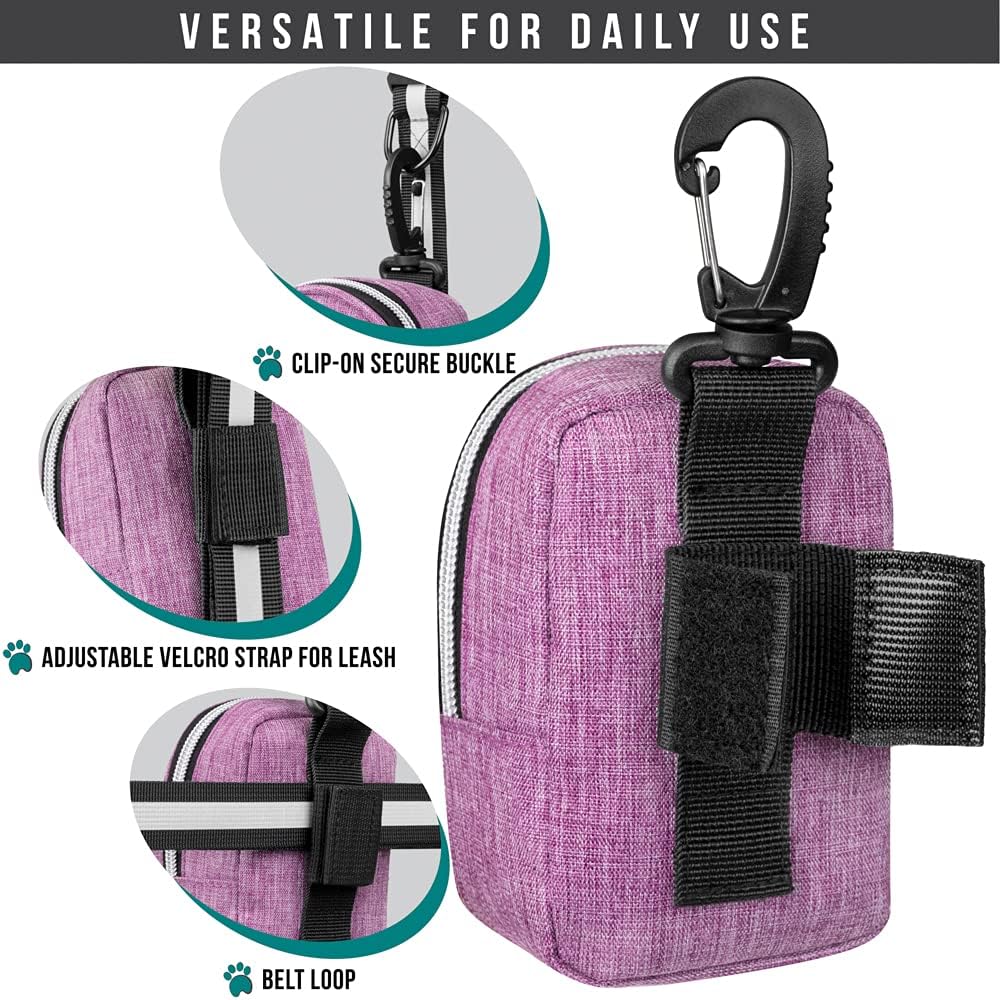 PetAmi Dog Poop Bag Holder for Leash, Dog Waste Dispenser with Clip for Puppy Walking, Purple