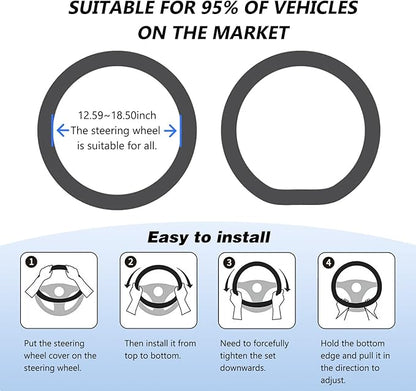 Carbon Fiber & PU Steering Wheel Cover, Slim Non-Slip Grip for Cars with Seamless Stitching, Machine Washable Easy to Install, Suitable for 38CM Vehicles (White)