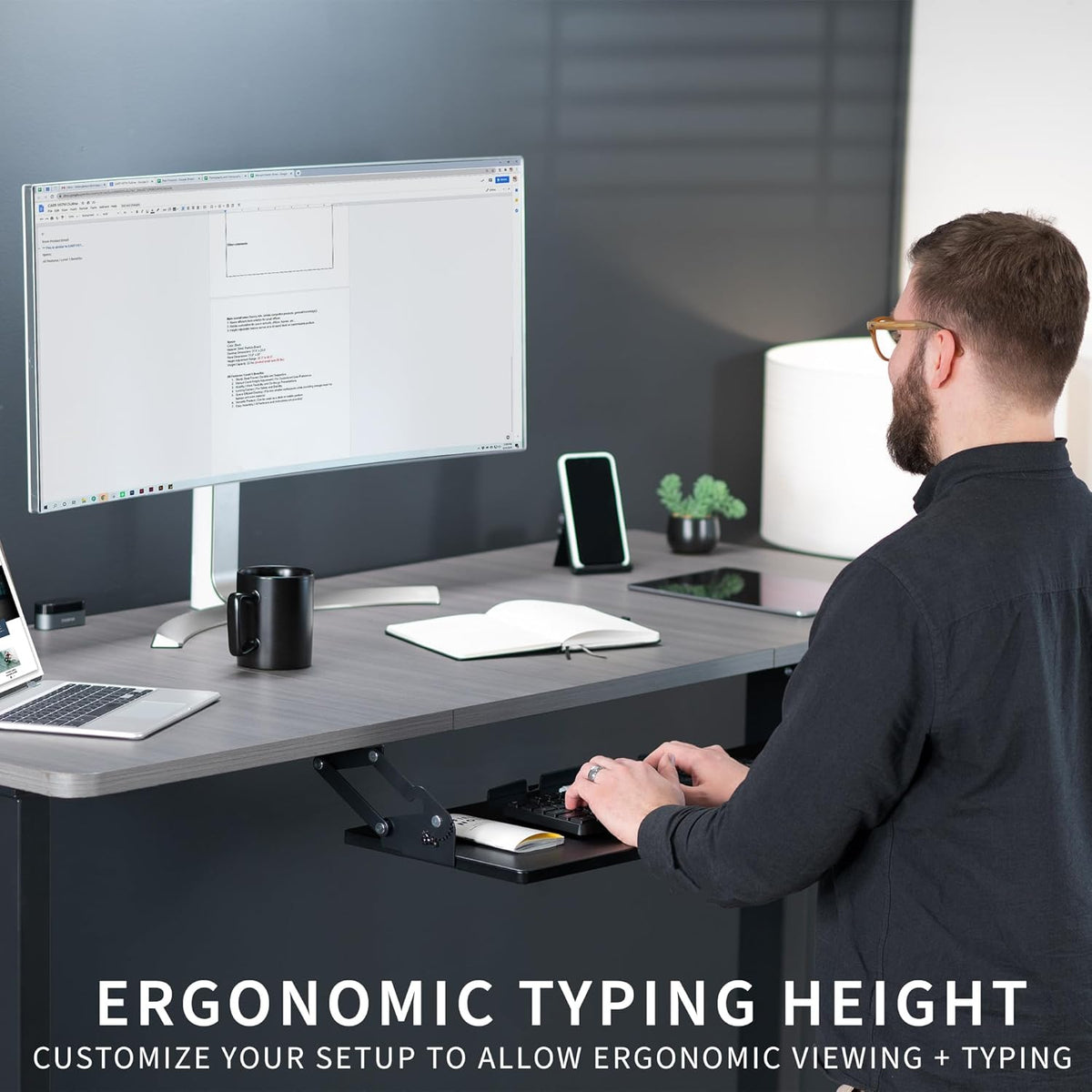 VIVO Large Under Desk 34 x 11 inch Computer Keyboard and Mouse Tray with Swinging Height Adjustment, 12 Settings, Platform Drawer for Typing, Black, MOUNT-KB34S