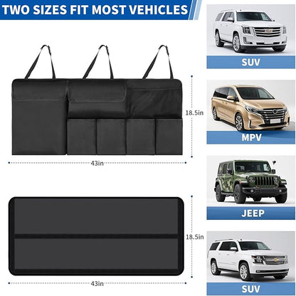 Car Trunk Organizer, Backseat Hanging Organizer with Storage Pockets for SUV, Truck, Van, Collapsible Trunk Organization for Car Accessories (Black, 43" x 18.5")