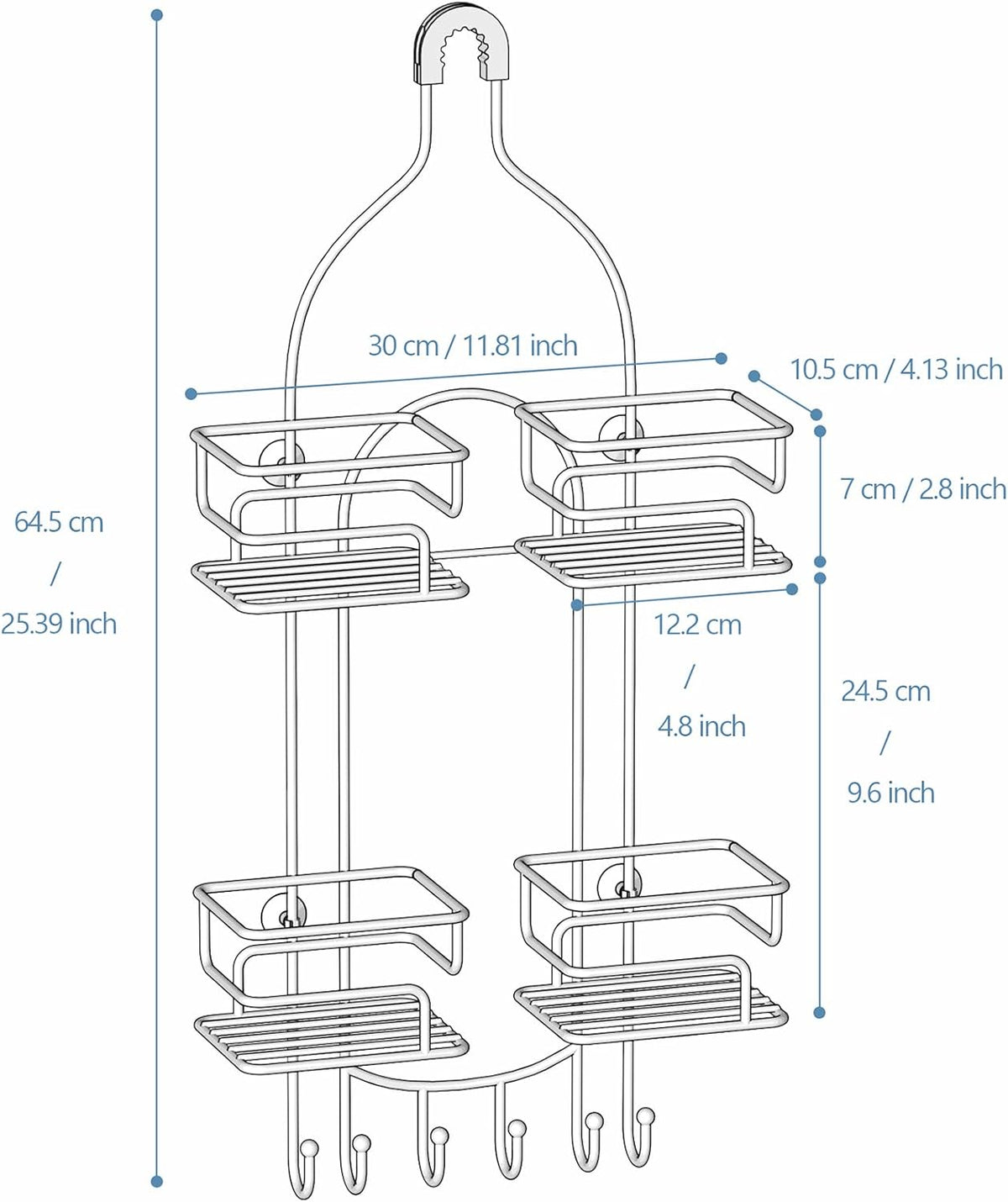 SRIWATANA Shower Caddy Organizer Hanging Over Head, Bathroom Shower Rack Hanger with Hooks for Razors - Bronze