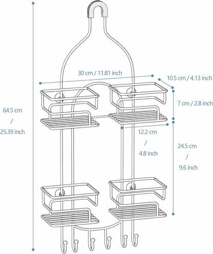 SRIWATANA Shower Caddy Organizer Hanging Over Head, Bathroom Shower Rack Hanger with Hooks for Razors - Bronze