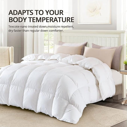 Globon Winter White Goose Down Comforter California King Size,800 Fill Power,420 Thread Count Ultra Soft Noiseless Shell with Corner Tabs, White