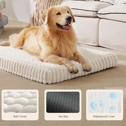 Orthopedic Dog Bed for Medium Dog, Waterproof Pet Bed,Non-Slip Bottom and Egg-Crate Foam with Removable Washable Cover Crate Bed,Cream,30"x20"x3"