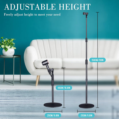 Hands Free Hair Dryer Stand Holder - 59in Adjustable Height, Metal Blow Dryer Stand with Heavy Base, 180 Rotatable for Women, Pets
