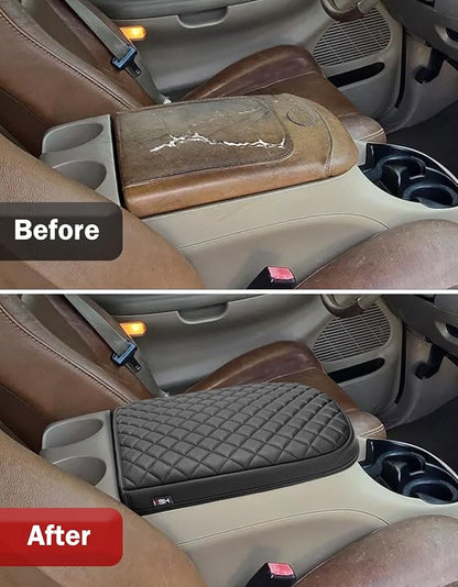 Center Console Armrest Cover for 2001 2002 2003 F150 King Ranch, Crew Cab XLT, Lariat, Vinyl Leather, Arm Rest Lid Protector Cushion Pad, Anti-scratch, Black (Fits Bucket Seat Console Only)