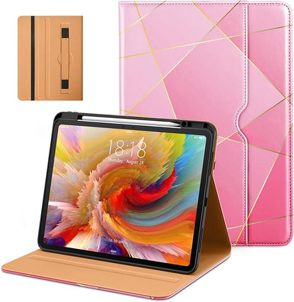 DTTO for iPad Pro 13 inch Case (M5/M4) 2025/2024, Premium Leather Business Folio Stand Cover with Pencil Holder - Auto Wake/Sleep & Multiple Viewing Angles, Built in Hand Strap & Pocket, Polygons