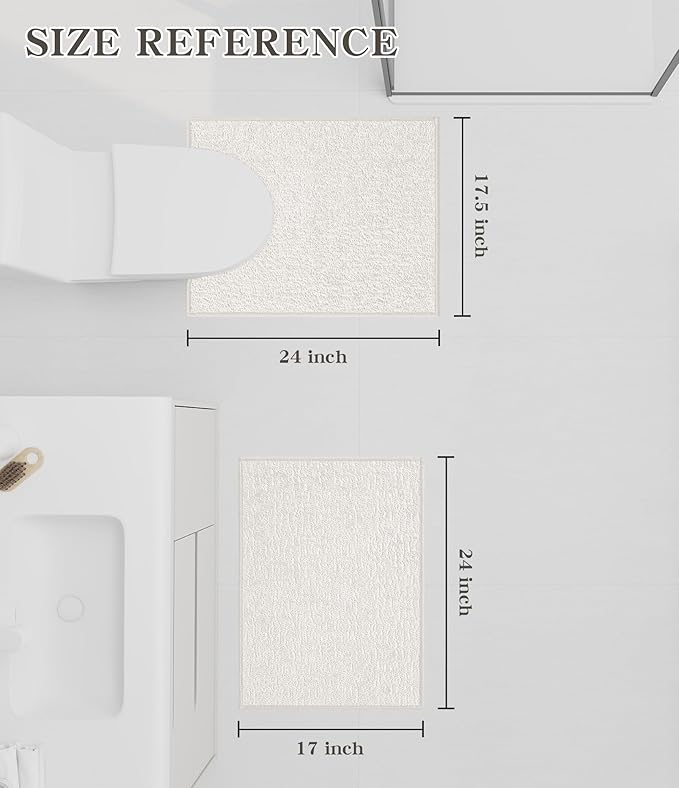 chakme Bathroom Rug Sets 2 Piece, Ultra Thin Bath Mat Quick Dry Bath Mat Set, Absorbent Bath Mat for Bathroom Non Slip Machine Washable, (White, 2 Piece)