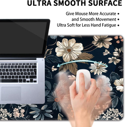 Dark Flower Large Mouse Pad,Gaming Keyboard Desk Pad,Extended Mouse Mat Non-Slip Rubber Base with Stitched Edges for Office Game Home XXL 35.4"x15.7"