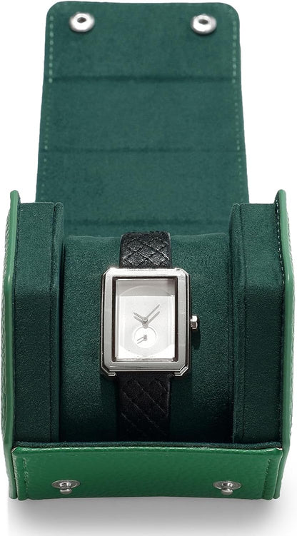 Oirlv Luxury Hexagonal Leather Watch Travel Case Single Watch Box for Men Portable Jewelry Storage Roll Organizer(1-Slot,Green)