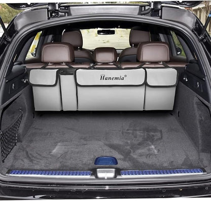 Car Trunk Organizer and Storage, Backseat Hanging Organizer for SUV, Truck, MPV, Waterproof, Collapsible Cargo Storage Bag with 4 Pockets, Car Accessories for Men and Women (Beige)