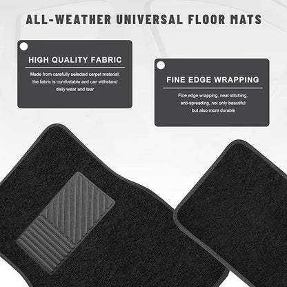 Sun Walker 4 PCS Car Floor Mats, Waterproof Anti-Slip Front & Rear Car Carpets with Driver Heel Pad, All Weather Floor Protective Pads Universal for SUVs Trucks Sedans Vans (Black)