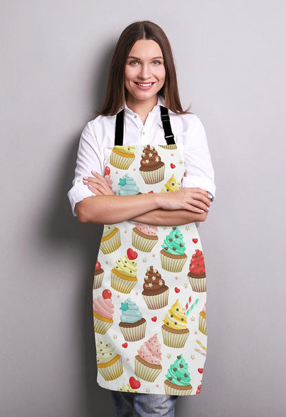 Yummy Colored Cupcakes Adjustable Bib Apron, Cute Cupcake Pattern Apron, Sweet Dessert Cooking Kitchen Apron for Men Women