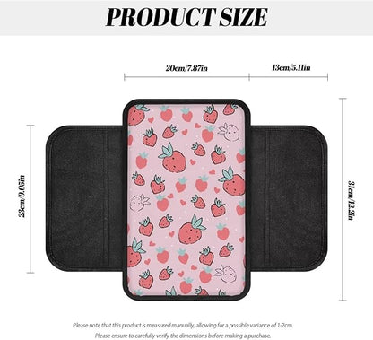 Dreaweet Strawberry Car Accessories Center Console Cover Cute Car Armrest Box Pad for Women Girly,Armrest Cover Protector for Vehicle SUV Truck Car Console Covers with Pockets