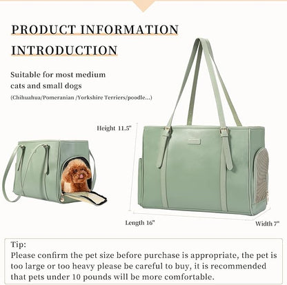 Lasaviin Fashion Dog Purse Pet Carrier Leather Bag for Small Dogs Cats Puppy, Portable Tote Bag Airline Approved Soft-Sided Carriers (Green)
