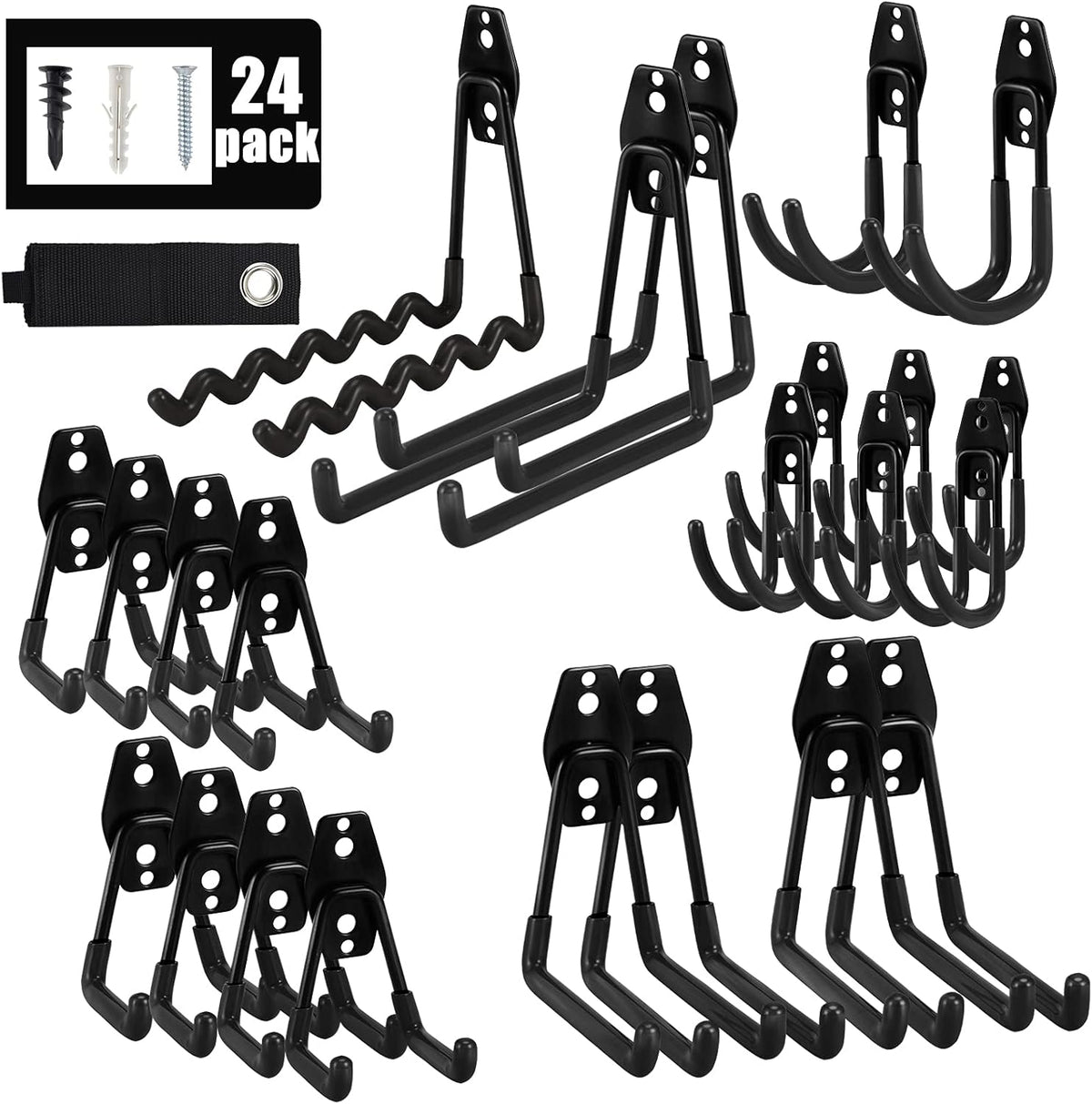 AOBEN Garage Hooks Heavy Duty, Steel Garage Storage Hooks, Utility Tool Hangers and Combinable Wall Mount Garage Hooks for Organizing Ladders, Bikes, Hoses, and More Equipment (Small J, 5 Pack)