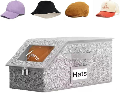 Hat Organizer for Baseball Caps, Hat Storage Holder Container for Closet Hold Up to 12 Caps with Clear Window, Hat Boxes for Home Storage | 1Pcs Grey