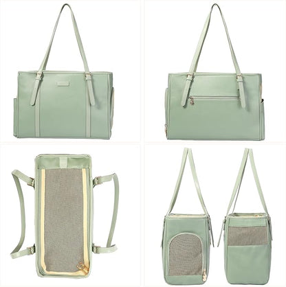 Lasaviin Fashion Dog Purse Pet Carrier Leather Bag for Small Dogs Cats Puppy, Portable Tote Bag Airline Approved Soft-Sided Carriers (Green)