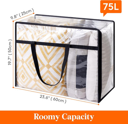 Lifewit 4 Pack Clear Clothes Storage Bags, 75L Large Plastic Blanket Storage, Vinyl Foldable Moving Bags with Zipper, Closet Organizers Containers for Comforter, Bedding, Duvet, Pillow