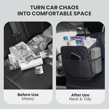 Backseat Car Organizer, PU Leather Car Storage with 2 Mesh Pockets, 9.8" x 9.8" x 5.5", Foldable & Universal, For Car, Truck, SUV