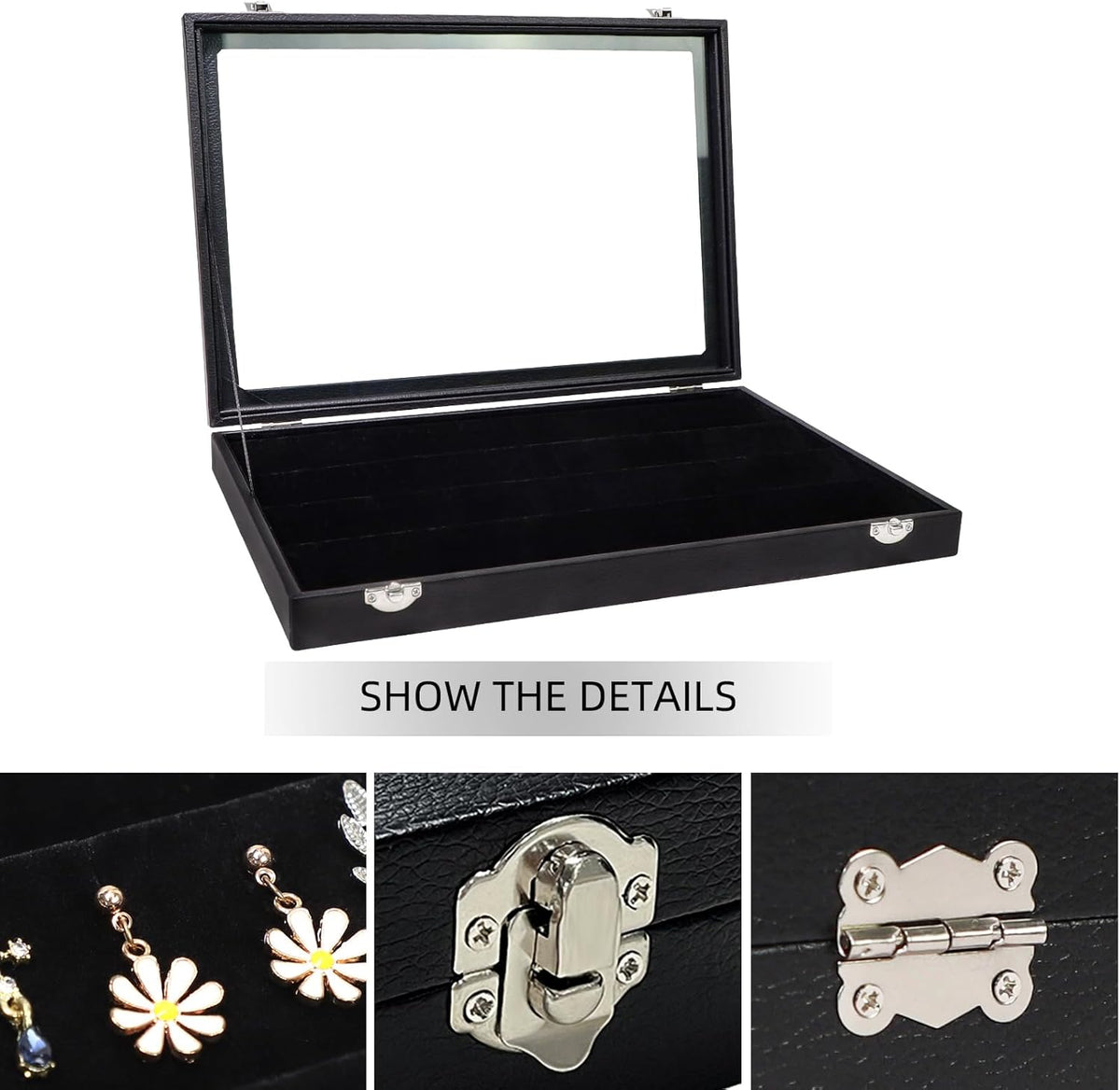 Wudygirl 32 Pairs Jewelry Organizer Velvet Jewelry Tray Clear Lid Earring HolderOrganizer Jewelry Box Earrings Holder Display Case Stackable（Earring Storage）