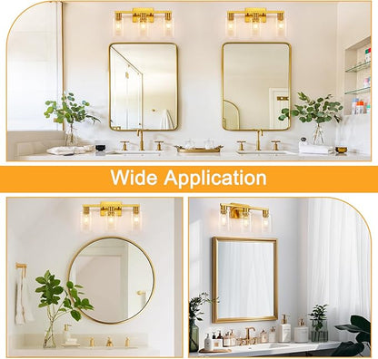 SOPEAS Gold 3-Light Bathroom Vanity Light, Modern Brushed Gold Vanity Lights
