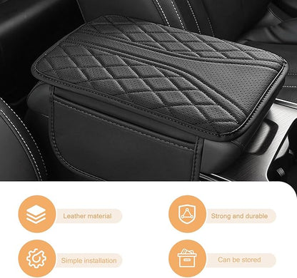 Car Center Console Pad, Leather Car Armrest Box Pad Cover, Vehicle Armrest Protector Cushion with 2 Storage Bags, Universal Arm Rest Pad for Car Interior Accessories Protect (Black)
