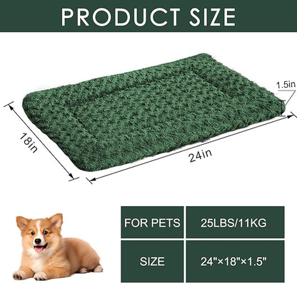 WITTOP Washable Dog Bed Plush Orthopedic Outdoor Crate Mat with Non-Slip Bottom,Luxe Soft Kennel Pad for Pets,Cozy Cage Cushion & Pet Sleeping Mattress Large Sized,Medium,Small Dogs,24 x 18 inch,Green