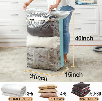 TAILI 6 Pack Vacuum Storage Bags, Jumbo Cube (31x40x15 Inch), Large Vacuum Seal Bags for Clothing, Comforters, Blankets, Bedding, Closet Storage and Organization, Forest Green