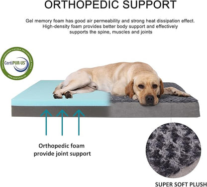 GOHOO PET Jumbo Human Dog Bed, Orthopedic Memory Foam Pet Mat, Washable Dog Crate Bed with Cooling Gel, Removable Cover & Waterproof Lining