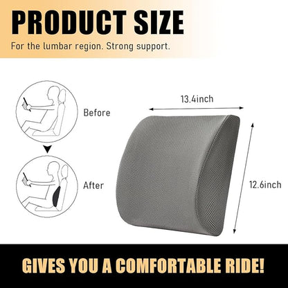 Lumbar Support Pillow, Memory Foam Back Support Cushion, Lumbar Pillow Improving Sitting Posture & Back Pain Relief Suitable for Car, Office Chair, Car Accessories (Gray)
