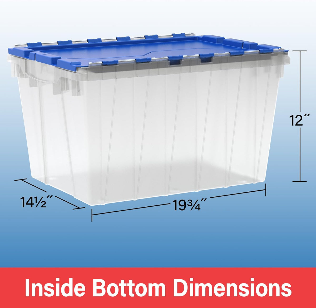 Akro-Mils KeepBox 12 Gallon Storage Container, Nesting and Stackable Plastic Storage Box with Lid Attached, Clear Tote for Garages, Closets, and Moving, 21-1/2" x 15" x 12-1/2", Red/Green