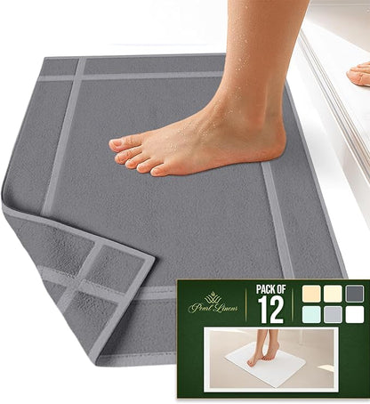 Pearl Linens 100% Ring Spun Cotton Bath Mat (Pack of 12) 18 x 25 Inch, Washable, Soft & Absorbent Terry Bathroom Floor Mat – Not Bathroom Rugs – Quick-Dry After Shower Bath Mat, 687 GSM, Light Grey