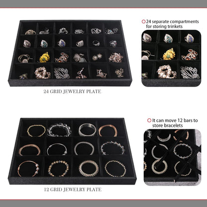Julysky 4 Pcs/set Stackable Jewelry Organizer Trays with Glass Lid,100 Slots Ring Holder,Bracelet Displays Stand for Selling Necklace Earring Rack
