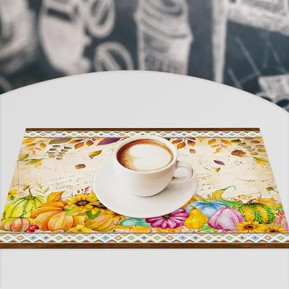 Fall Pumpkin Kitchen Placemats Vintage Rustic Farmhouse Aztec Pumpkins Maple Leaves Sunflowers Harvest Thanksgiving Placemats Table Kitchen Dining Party 12x18 Inch Set of 6