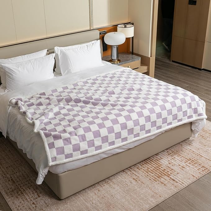 Maidewow Purple Checked Dog Waterproof Pet Blanket Stylish Jacquard 85x85in Dogs Blankets for Bed Couch Sofa Covers for Puppy Cats Washable Reversible Furniture Protection Covers (Purple Check,XXL)