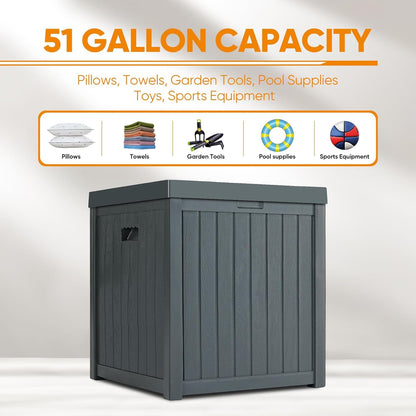 ZYJOYY 51 Gallon Resin Deck Box, Outdoor Storage Box Waterproof for Patio, Garden, Pool, and Deck, Storage Solution for Cushions, Tools, Delivery Packages, Grey