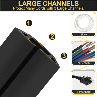 MYFAMIREA 20FT Floor Cord Cover Heavy Duty Cable Cover Protector 3 Channels Extension PVC Floor Wire Cover Outdoor Cord Hider Management Cord Cover for Wire on Floor Home Outdoor (2PCS 10FT, Black)